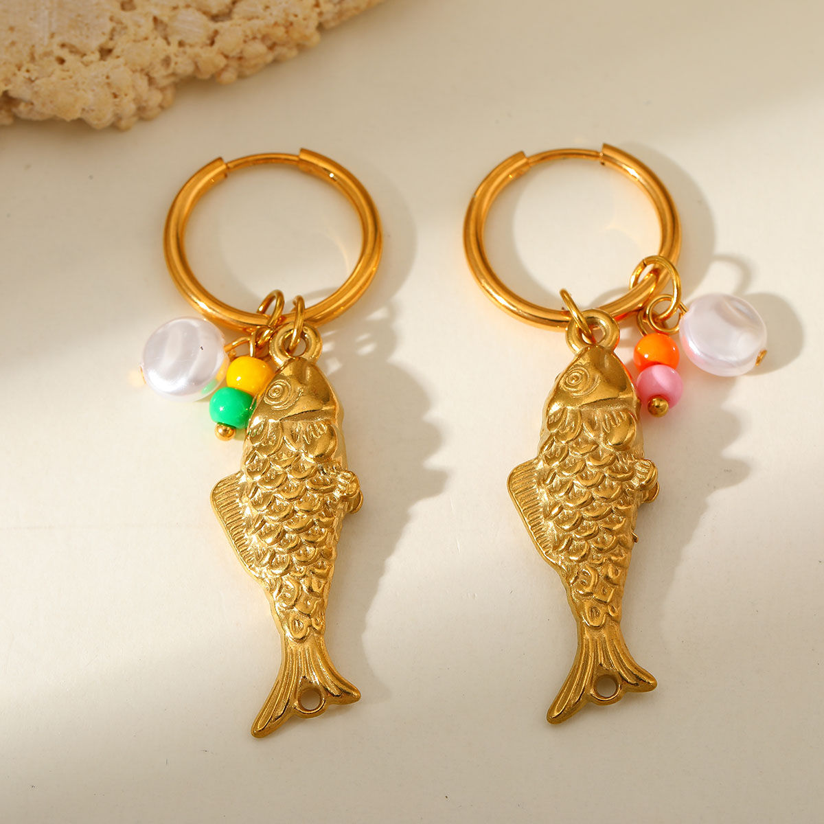 Golden Koi Pearl Drops Earrings SS 304 Anti Tarnish 18K Gold Plated
